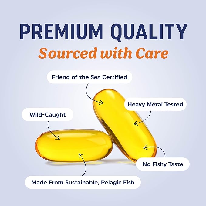 Triple Strength DHA Omega 3 Fish Oil 3600 mg | Over 2100mg Omega-3 Fatty Acids with 860mg of DHA | 1300mg EPA | Best Essential Fatty Acids | Premium Wild Caught & Burpless Fish Oil | 120 ct.