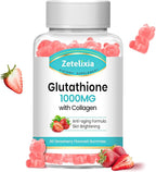 Glutathione Collagen Gummies, Collagen Gummies with Vitamin C, Glutathione Supplement for Women, Hair Skin Nails Muscle & Joint, Anti-Aging, Vegan, Sugar Free, Strawberry Flavor, 60 Count