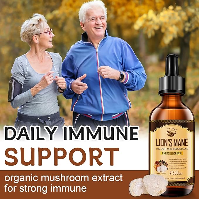 Nature's live Lions Mane Supplement, Liquid Mushroom Extract Drops, 8 Mushrooms Complex for Immune System, Memory, Focus Boost, Mushroom Supplement with Lion's Mane, Cordyceps, Reishi, Vegan, 2 Pack