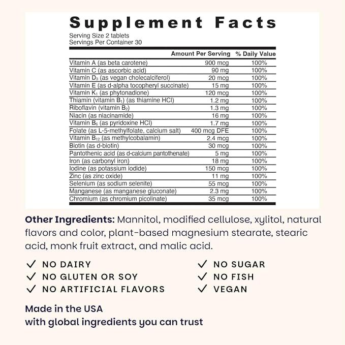 EZ Melts Multivitamin + Iron - Daily Multivitamin for Women & Men - Supports Healthy Energy Levels & Antioxidant Protection - Non-GMO & Vegan - Tropical Cherry - 120 Dissolvable Tablets (60 Servings)