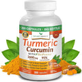 Turmeric Curcumin Supplement 2600mg | Organic Turmeric Powder - 95% Curcuminoids, 200 Capsules - Extra Strength for Joint Support with Black Pepper - High Absorption, BioPerine Extract, Vegan Pills
