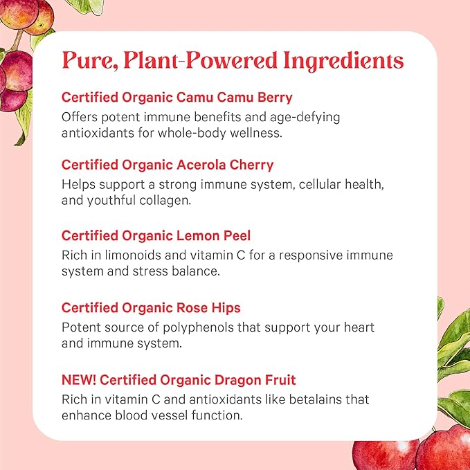 PURE SYNERGY Pure Radiance C | Organic Vitamin C Capsules | 100% Natural, Whole Food, Non-GMO Supplement with Organic Camu Camu | for Immune and Collagen Support (90 Capsules)