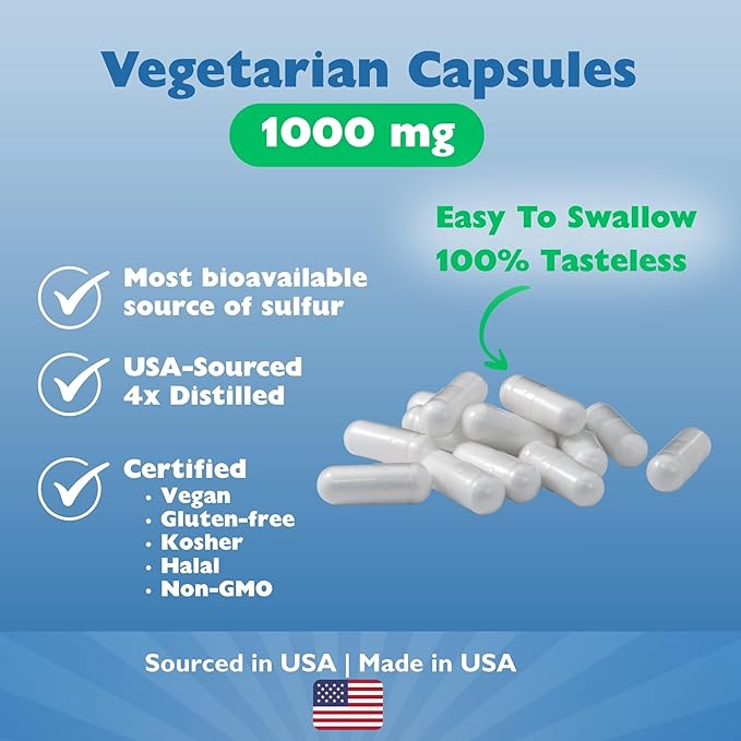 KALA HEALTH MSMPure MSM Vegetarian Capsules – 1,000 mg US-Made MSM per Capsule for Joint Health, Skin Appearance, Hair & Nail Support – 24 Count Travel Size, Organic Sulfur
