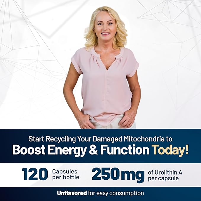 Premium Urolithin A Supplements 250 mg - Maximum Strength Cellular Energy Support - NAD+, Vegan Anti-Aging Formula. Supplements for Women Men - 120 Capsules