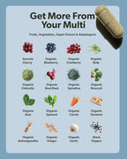 Multivitamin for Men - Daily Men’s Multivitamin - Methylated B Complex with Whole Food Ingredients, Vitamin B12, Folate, A, C, D3, E, K2, Organic Fruits & Vegetables - Vegan, Non-GMO - 60 Caps