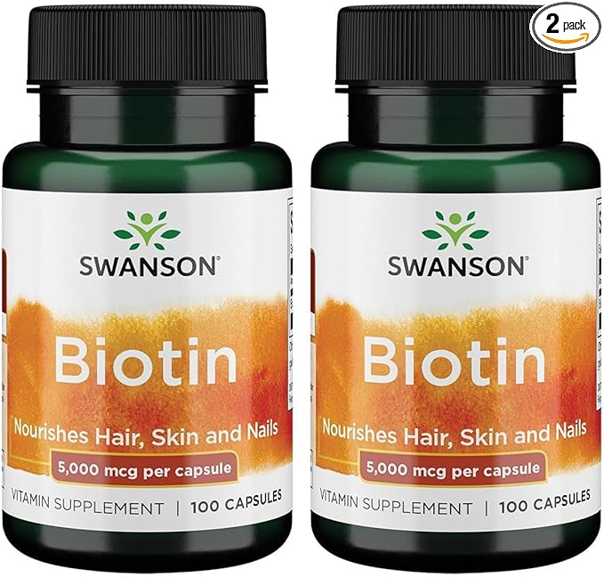 Swanson Biotin 5,000 mcg 100 Caps (2 Pack)