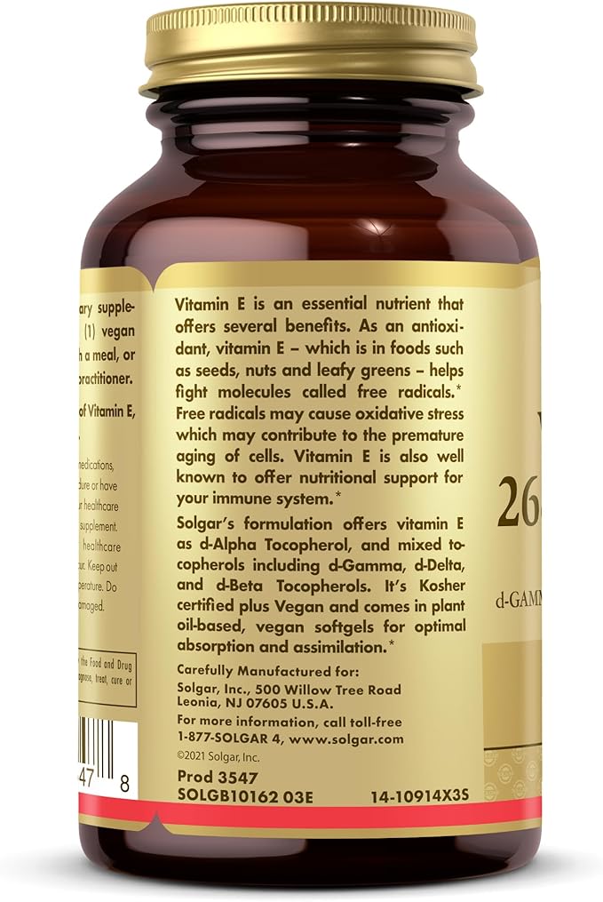 Solgar Vitamin E 268 mg (400 IU) - 100 Vegan Softgels - Naturally Sourced - Non-GMO, Gluten Free - 100 Servings