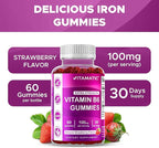 Vitamatic 2 Packs Vitamin B6 100mg Gummies – Natural Strawberry Flavor – 60 Pectin-Based Gummies per Bottle – Nervous System & Energy Support