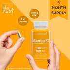 LongLifeNutri Vitamin K2 MK-7 100mcg – Nutrient Support for Bones and Circulation, 120 Vegetarian Capsules, 4-Month Supply, Lab Tested, Made in the USA, Non-GMO