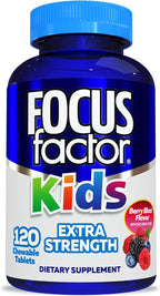 Focus Factor Kids Extra Strength Daily Chewable for Brain Health Support, 120 Count – Vitamins - Quality Formula – Gluten & Dairy Free Supplements for Children – No Artificial Sweetener