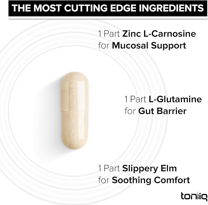 1000 mg Triple Blend Zinc Carnosine Supplement – Ultra High Strength 150 mg Zinc L-Carnosine Complex – with L-Glutamine & Slippery Elm – Third-Party Tested – 60 Capsules