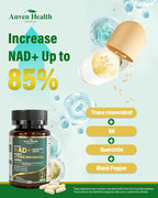 Liposomal NAD+ Resveratrol Supplement - NMN Alternative with Trans-Resveratrol, Quercetin & Fisetin - NAD Plus Booting for Women and Men, Support Cellular Energy & Healthy Aging, Non-GMO | 60 Capsules
