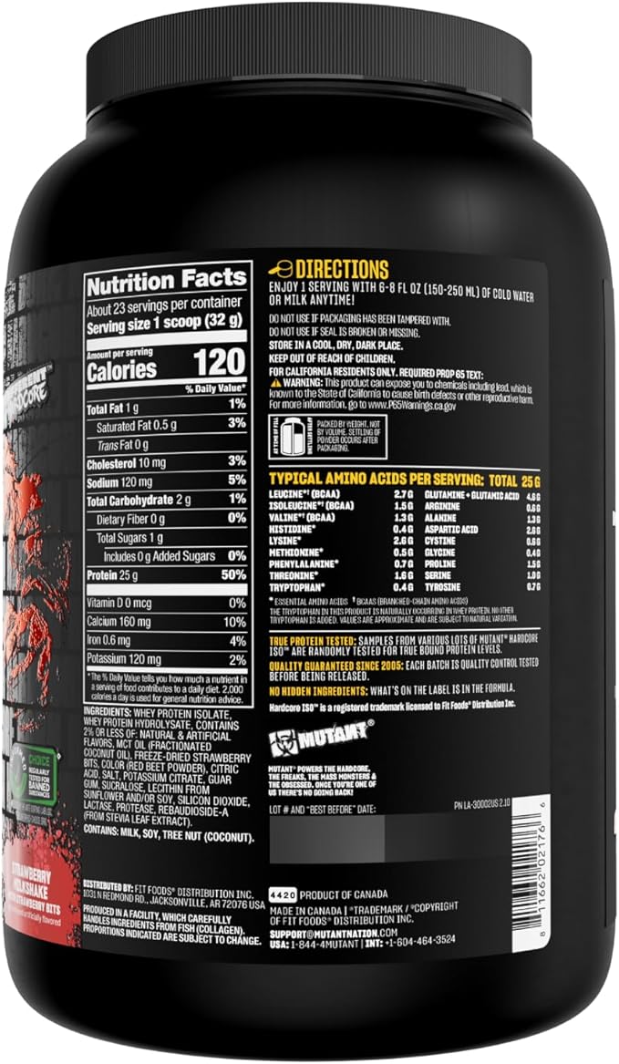 Mutant ISO Surge Whey Protein Isolate Powder Acts Fast to Help Recover, Build Muscle, Bulk and Strength, 1.6 lb - Strawberry Milkshake