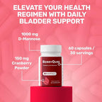 BerryQure Cranberry & D-Mannose Supplements for Women - D-Mannose Pills with Cranberry Juice Powder, Hibiscus Flower & Dandelion Herb Supports Urinary Tract Health - 60 Capsules