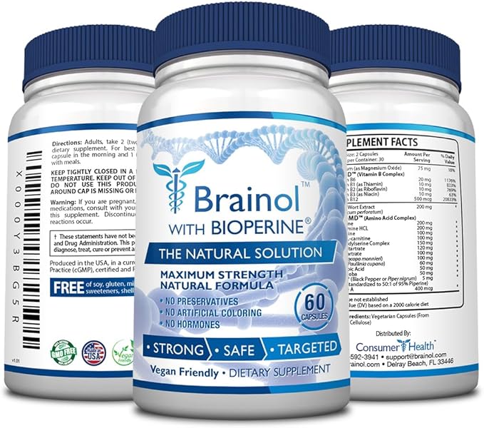Fungavir Brainol - Targeted Brain Support Supplement - B Vitamins, Magnesium, Amino Acids, St. John's Wort, Phosphatidylserine, Ginkgo Biloba - Vegan-Friendly - 60 Capsules - 1 Month Supply
