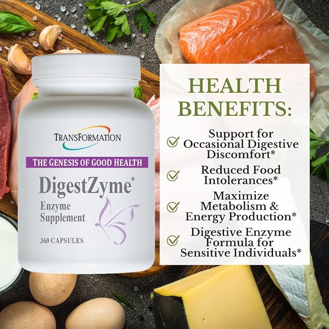 TRANSFORMATION THE GENESIS OF GOOD HEALTH Enzymes for Kids - Natural DigestZyme Supplement Formula for Overal Health, Nutrient Absorption, Support Digestion During Pregnancy & Lactation, 360 Capsules