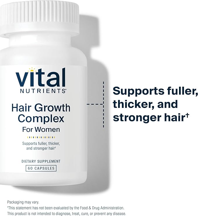 Vital Nutrients Hair Growth Vitamins Complex for Women - Hair Growth Supplement Supports Fuller, Thicker, Stronger with Keratin, Ashwagandha, Hops and Biotin - Vegan, Dairy, Gluten Free - 60 Count