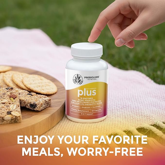 Gut Harmony Plus - Complete Probiotic Prebiotic Postbiotic & Digestive Enzyme Complex Supplement – Gut Health, Digestion, Microbiome Balance & Wellness for Women & Men – 60 Capsules