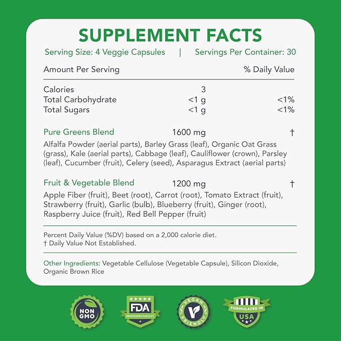 KaraMD Pure Nature | Greens, Fruit and Veggies Supplement | Whole Food Multivitamin & Antioxidants | 20 Fruits and Vegetables Supplements for Energy & Digestion | Gluten Free & Vegan Friendly (2 Pack)