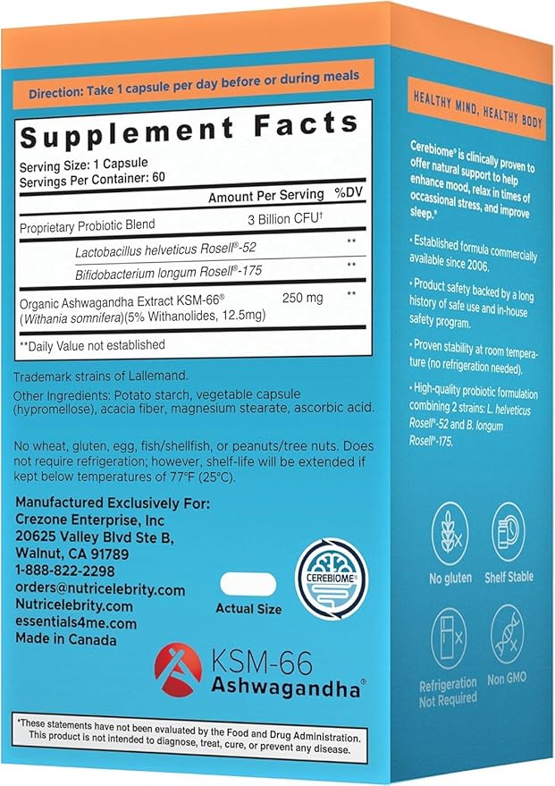 Nutricelebrity Optimal Stress Relief Supplement, Mood Support, Sleep Aid, Ashwagandha Organic, KSM-66, Brain Focus, Probiotics for Women, Gut Health, Vegan Non GMO 60 Days Supply - 2 Pack