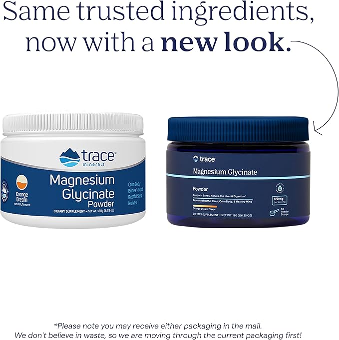 Trace Minerals Magnesium Glycinate Powder - Daily Magnesium Powder for Sleep Support - Calming Bedtime Drink - Natural & Gentle - Orange Dream - 180g (60 Servings)