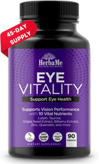 Eye Vitamins Supplement with Lutein, Bilberry, Beta Carotene, L-Taurine, Zinc and Quercetin, 90 Capsules, Supports Vision, Ocular and Macular Health, Helps Eyes Filter Blue Light