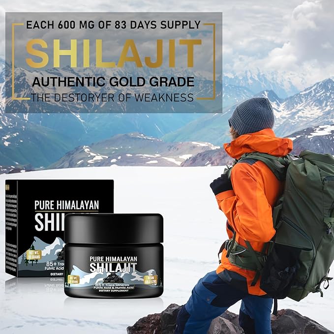 Pure Organic Shilajit Resin, 600 mg Gold Level Resin, 85+ Trace Minerals Fulvic & Humic Acid, Natural Pure Shilajit Resin for Men & Women (50G)