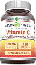 Amazing Formulas Vitamin C (Ascorbic Acid) 1000 Mg with Rose HIPS & Citrus Bioflavonoids | Veggie Capsules Supplement | Non-GMO | Gluten Free | Made in USA (120 Count)
