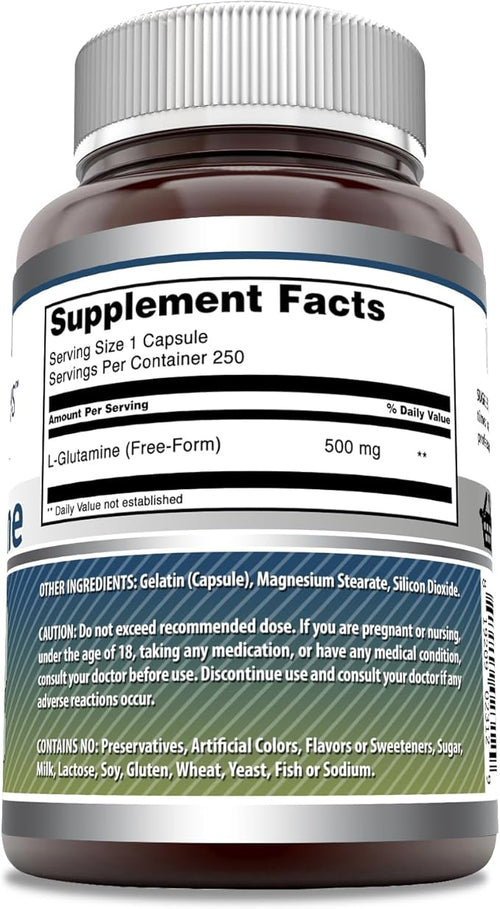 Amazing Formulas L-Glutamine 500 Mg Amino Acid Supplement | Capsules | Non-GMO | Gluten-Free | Made in USA (1 Pack | 250 Count)
