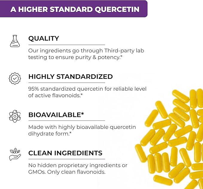 Quercetin with Bromelain Vegetarian Supplement Capsules | 360 Count (1000mg Per Serving 2400 GDU/g) | Supports Healthy Immune System, Helps With Seasonal Allergy Support | High Absorption Antioxidant