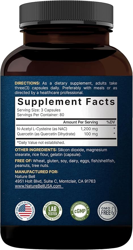 2 Pack NAC Supplement (N-Acetyl Cysteine) with Quercetin, 1,200mg Per Serving, 480 Capsules | Double Strength Antioxidant Support for Immune, Liver, & Lung Health – Non-GMO
