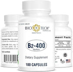 Bio-Tech Pharmacal B2-400, 100 Capsules – All-Natural Supplement – Supports Clarity and Productivity – No Dairy, Fish, Gluten, Peanut, Shellfish, GMOS, & Soy – No Artificial Colors