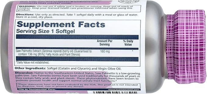 SOLARAY Saw Palmetto 160mg | American Saw Palm | 60 Pearls