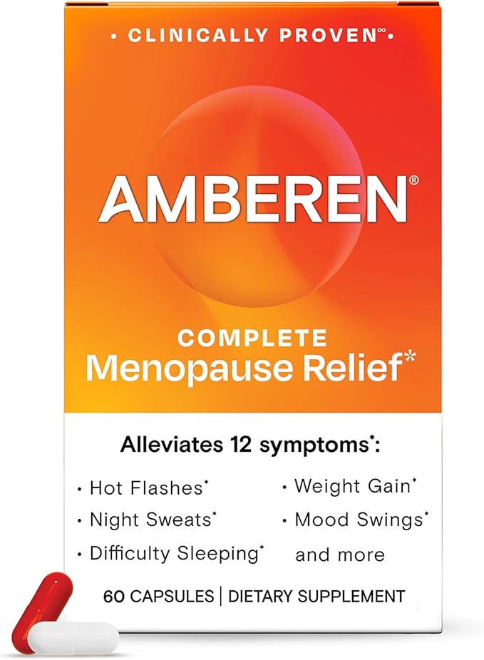 Amberen Menopause Supplement for Women, 180 Capsules, Clinically Proven, Helps Support Hormone Balance, Helps Relieve 12 Menopause Symptoms: Hot Flashes, Night Sweats, Mood Swings and More