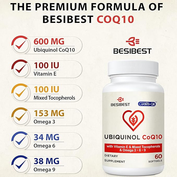 Ubiquinol CoQ10-600mg-Softgel, Active Form of Coq10 Ubiquinol Supplement with Vitamin E & Omega 3, 6, 9, High Absorption-Coenzyme-Q10, Powerful Antioxidant for Energy Production, 240 Count