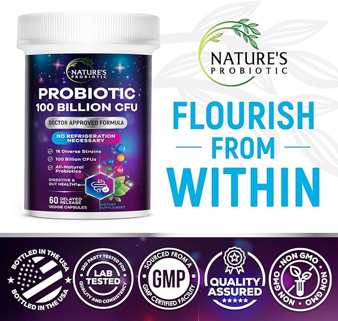 Probiotics for Digestive Health - Probiotic Blend 100 Billion CFU Per Capsule - 16 Premium Strains & Prebiotics for Women & Men, Occasional Constipation, Gas, Gut, Immune Health Support - 60 Capsules