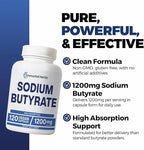 Sodium Butyrate Capsules 1200mg, High Absorption Postbiotic, 120 Count, Standardized Butyric Acid, Vegan, Non-GMO & Gluten-Free Butyrate Supplement for Women and Men