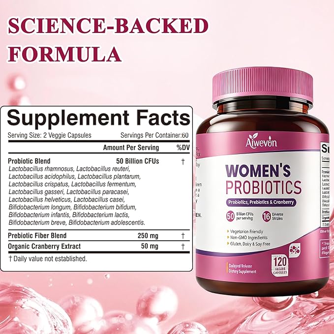Women Probiotics 50 Billion CFU: Probiotics for Women with Prebiotics & Cranberry, 16 Strain Probiotic Supplement for Digestive Gut Health, Vaginal & Urinary Tract Support Vegan Probiotic 120 Capsules