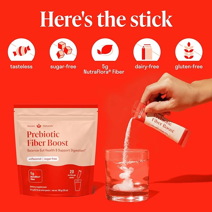 Prebiotic Fiber Powder - Unflavored & Sugar Free | 20 Sticks / Servings | Fiber Supplement to Support Digestive Regularity, Gut Health, Bloating & Immune Support - Soluble Prebiotic Powder Daily