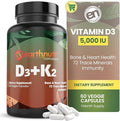 EarthNutri - Vitamin D3 Plus K2 Vitamin Supplement 5000 IU – Includes K2 from MENA Q7, D3 from Vitashine, Calcium from Aquamin & 72 Trace Minerals – for Immune, Bone & Heart Health - Non-GMO