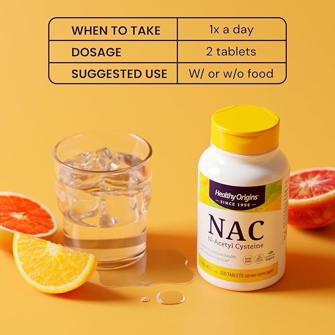 Healthy Origins NAC 1,000 mg (N-Acetyl L-Cysteine),120 Tablets, Amino Acid Supplement, Supports Glutathione Levels, Liver & Lung Health, Antioxidant for Cell Function & Immune Support - 8 Month Supply