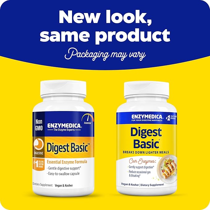 Enzymedica Digest Basic, Digestive Enzymes for Sensitive Stomachs, Offers Fast-Acting Gas & Bloating Relief, 90 Count