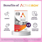 Active Iron Supplement 25mg, Clinically Proven to Increase Iron & Energy Levels, Maximum Absorption, Gentle, Non-Constipating, Avoids Nausea & Side Effects, 120 On-the-Go Foil Protected Capsules
