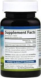Carlson - Chelated Copper, 5 mg, Superior Absorption, Circulation Health, Nerve Function & Immune Support, 250 Tablets
