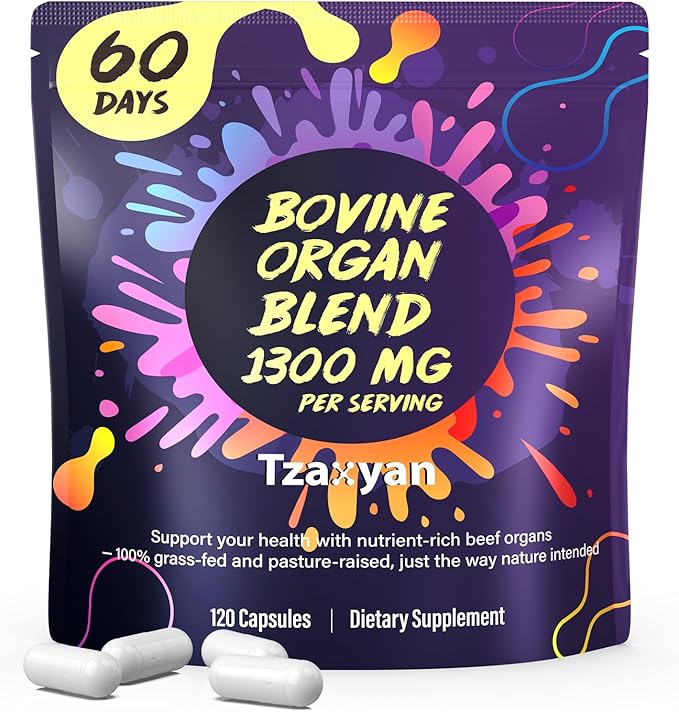 1300MG Beef Organ Supplement for Women, 100% Grass Fed Beef Liver, Uterus, Ovary & 3 More, Bovine Organ Capsules for Supports Women's Overall, Endocrine Balance, Energy, Immunity, 60 Days
