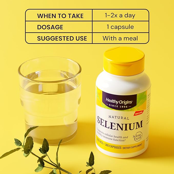 Healthy Origins Selenium 200 mcg, 180 Capsules - SelenoExcell High Bioavailability Organically Bound Fermented Selenium - Supports Immune System Function, Thyroid Health & Healthy Cellular Support
