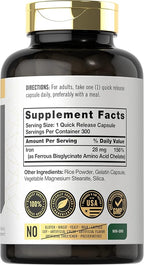 Carlyle Easy Iron Supplement for Women and Men | 28mg | 300 Capsules | as Ferrous Bisglycinate | Non-GMO and Gluten Free