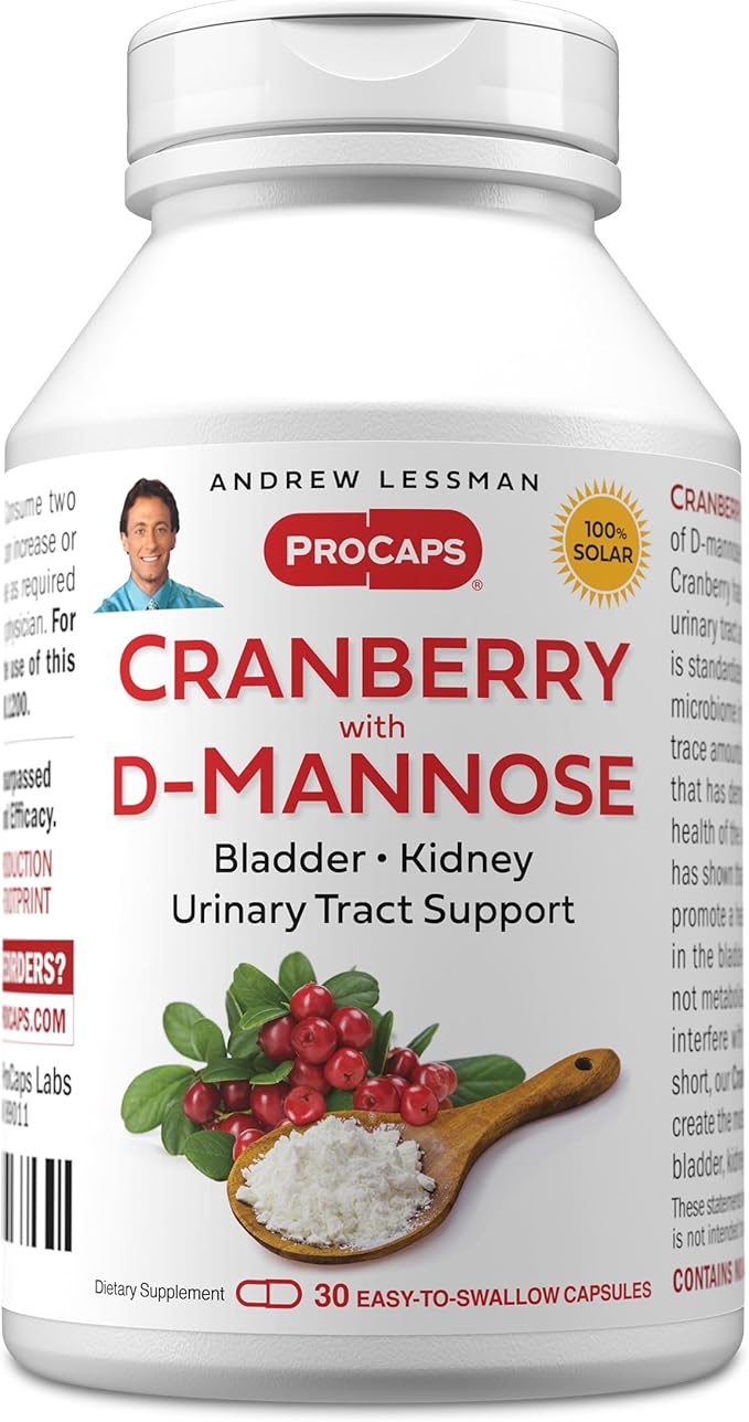 ANDREW LESSMAN Cranberry with D-Mannose - 30 Capsules - Supports Bladder, Kidney and Urinary Tract Health. High Potency Standardized Cranberry Concentrate and D-Mannose. Easy to Swallow Capsules