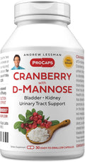 ANDREW LESSMAN Cranberry with D-Mannose - 30 Capsules - Supports Bladder, Kidney and Urinary Tract Health. High Potency Standardized Cranberry Concentrate and D-Mannose. Easy to Swallow Capsules