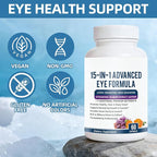 15 in 1 Advanced Eye Formula - Eye Vitamin and Mineral Supplement with Lutein, Zeaxanthin, Zinc & Bilberry Extract - Vision & Focus Support, 60 Capsules